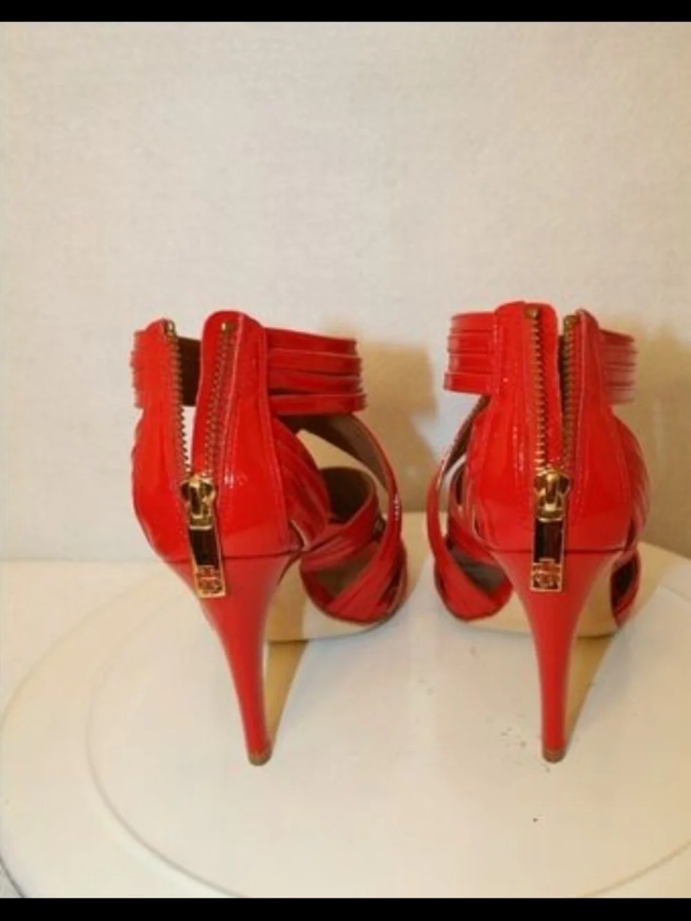 Tory Burch Red Patent Crisscross Open-Toe Heels